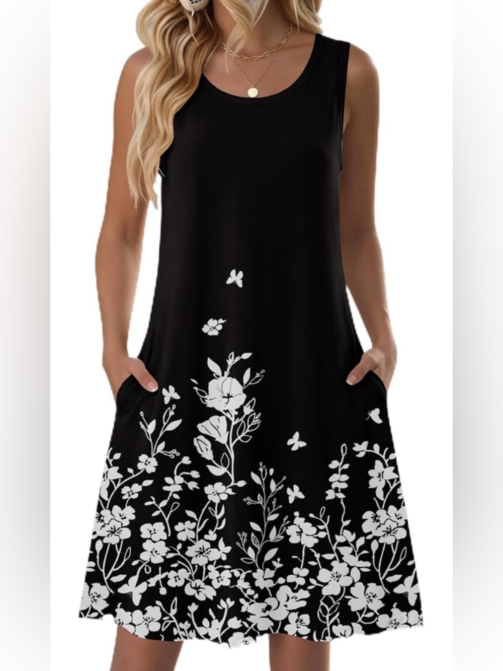 Sleeveless Aline Flowy Summer Mini sundress with pockets XL NWT
